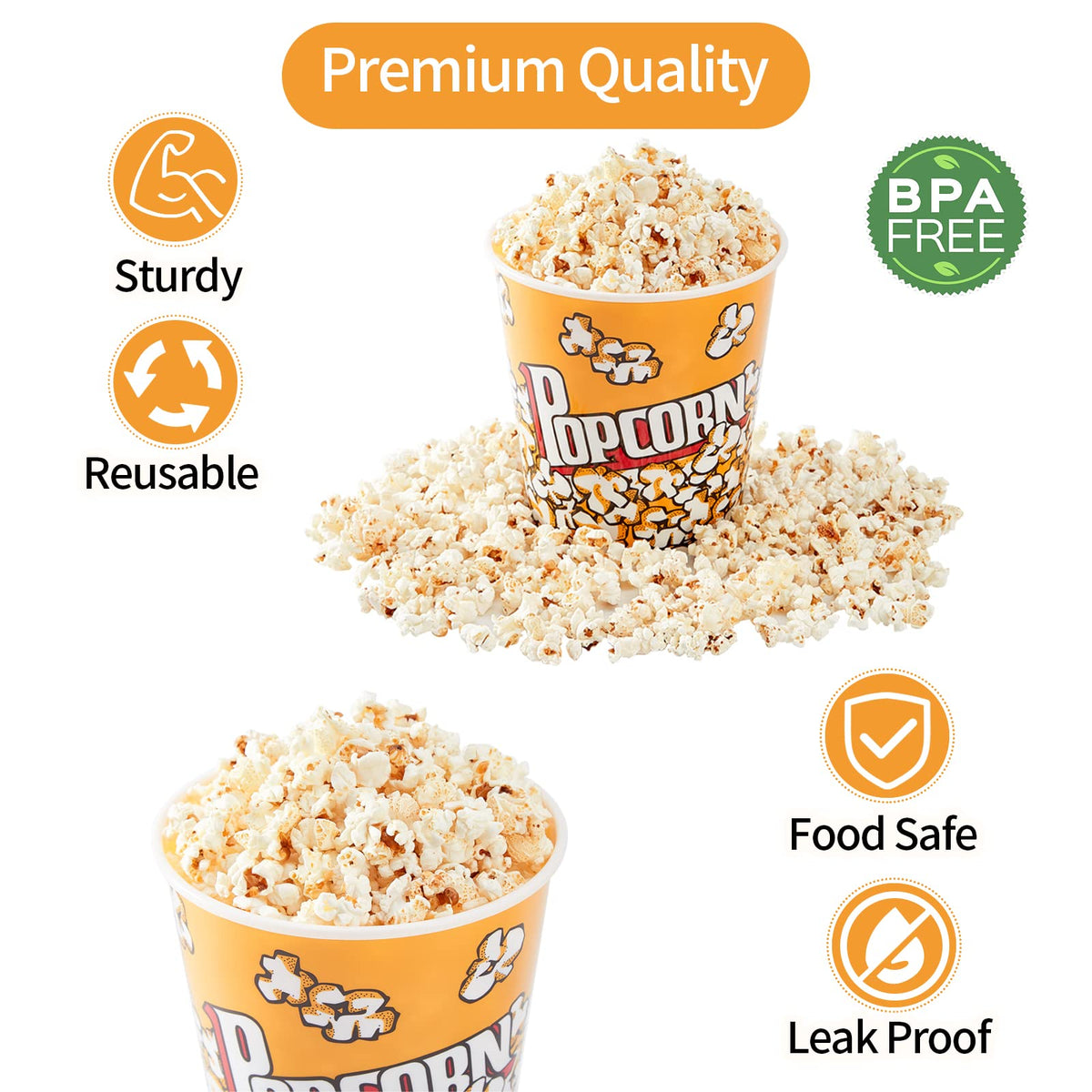 RAYMEA retro popcorn buckets side view, BPA-free design for safe snacking.