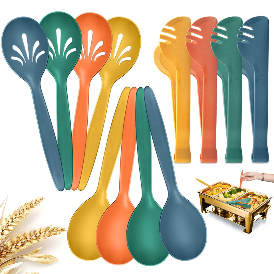 RayPard wheat straw serving spoon 10 inch for buffet service, lightweight and reusable.