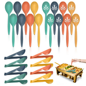 RayPard wheat straw serving spoons, 10-inch, ideal for buffet service.