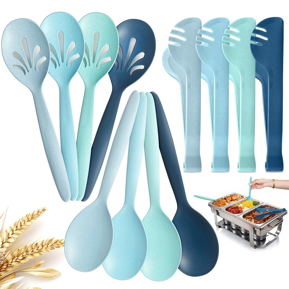 RayPard 10-inch wheat straw slotted spoon for durable buffet serving