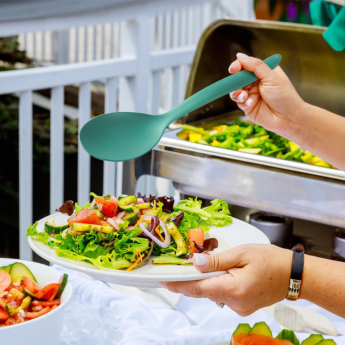 RayPard orange color utensil enhances vibrant party presentation.
