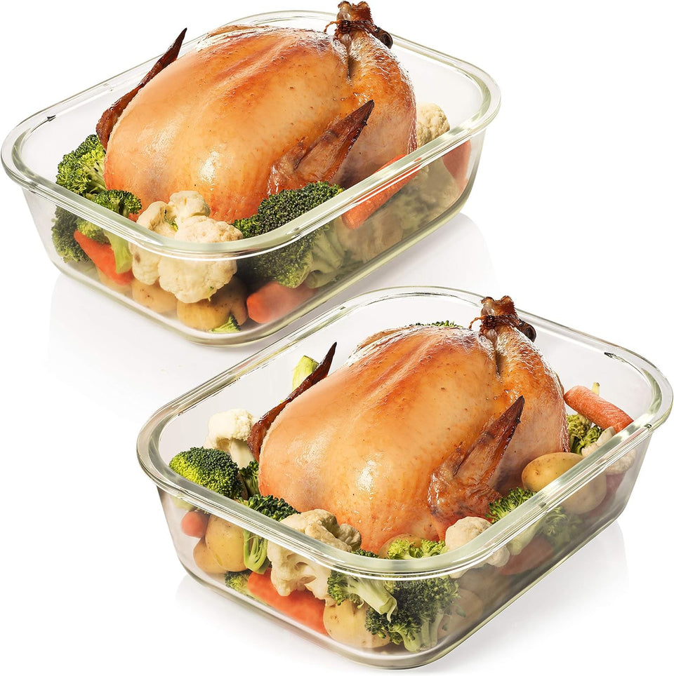 Razab 10-cup rectangle glass container with airtight lids for meal prep and leftovers.