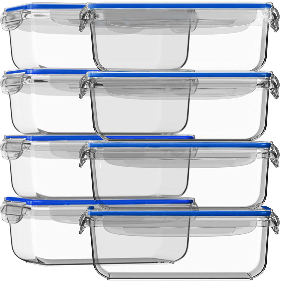 Razab 16pc glass containers front view showing stackable design for easy storage