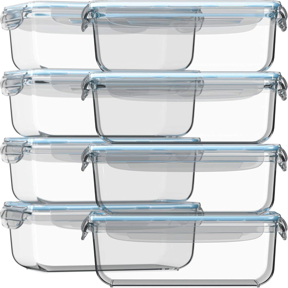 Razab 16-piece glass meal prep set shown for easy portioning and storage.