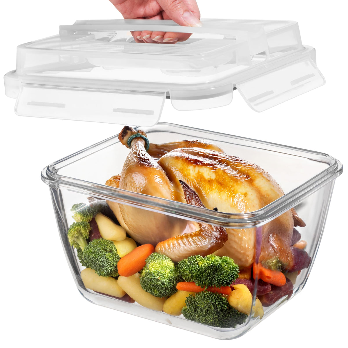 Razab 17-cups glass storage container with lids for organized leftovers.