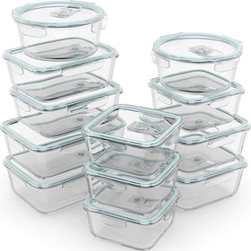 Razab 24pc airtight rectangular glass containers set for organized meal prep and freshness