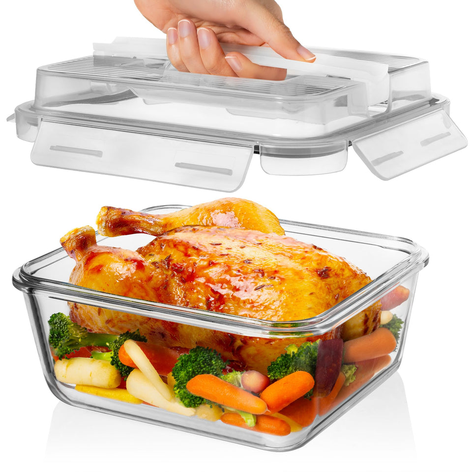 Razab 2700ml large glass storage container with lid for batch cooking and leftovers.