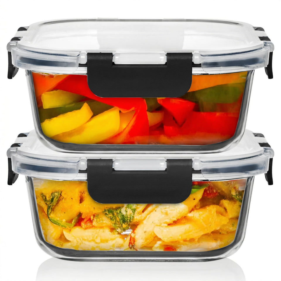 Razab 2pc glass storage containers showing 1200ml capacity for meal prep