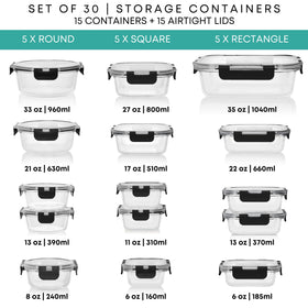 Razab 30pc glass storage rectangle 660ml compact leftovers container
