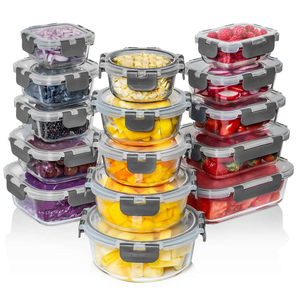 Razab 30pc rectangular 1040ml glass container with lid, ideal for meal prep and leftovers.
