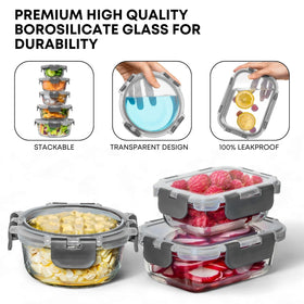 Razab 30pc square 310ml glass container with lid for leftovers.