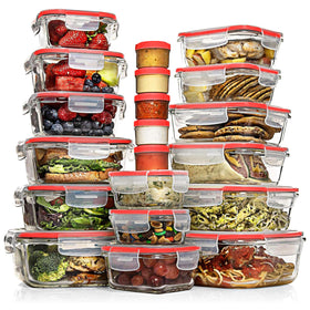 Razab 35-piece glass containers with lids for organized meal prep.