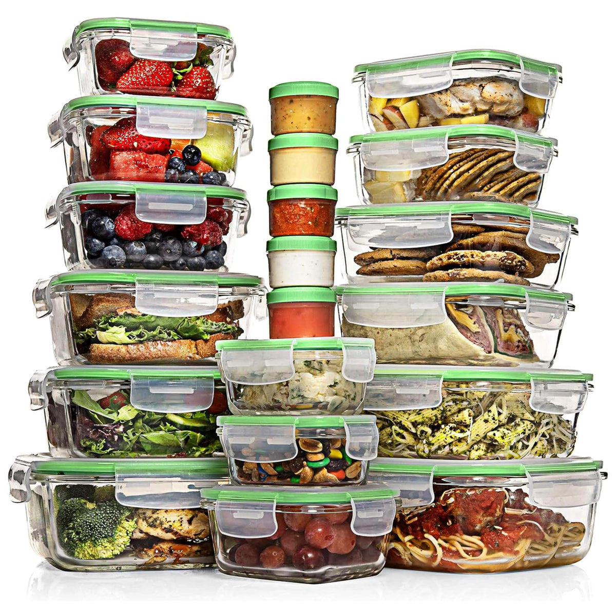 Razab glass storage containers in a rectangular set keep leftovers fresh for meal prep.