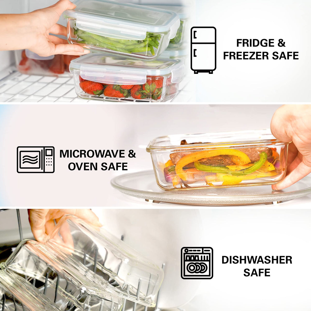 Razab borosilicate glass storage displaying clear, stain-resistant design.