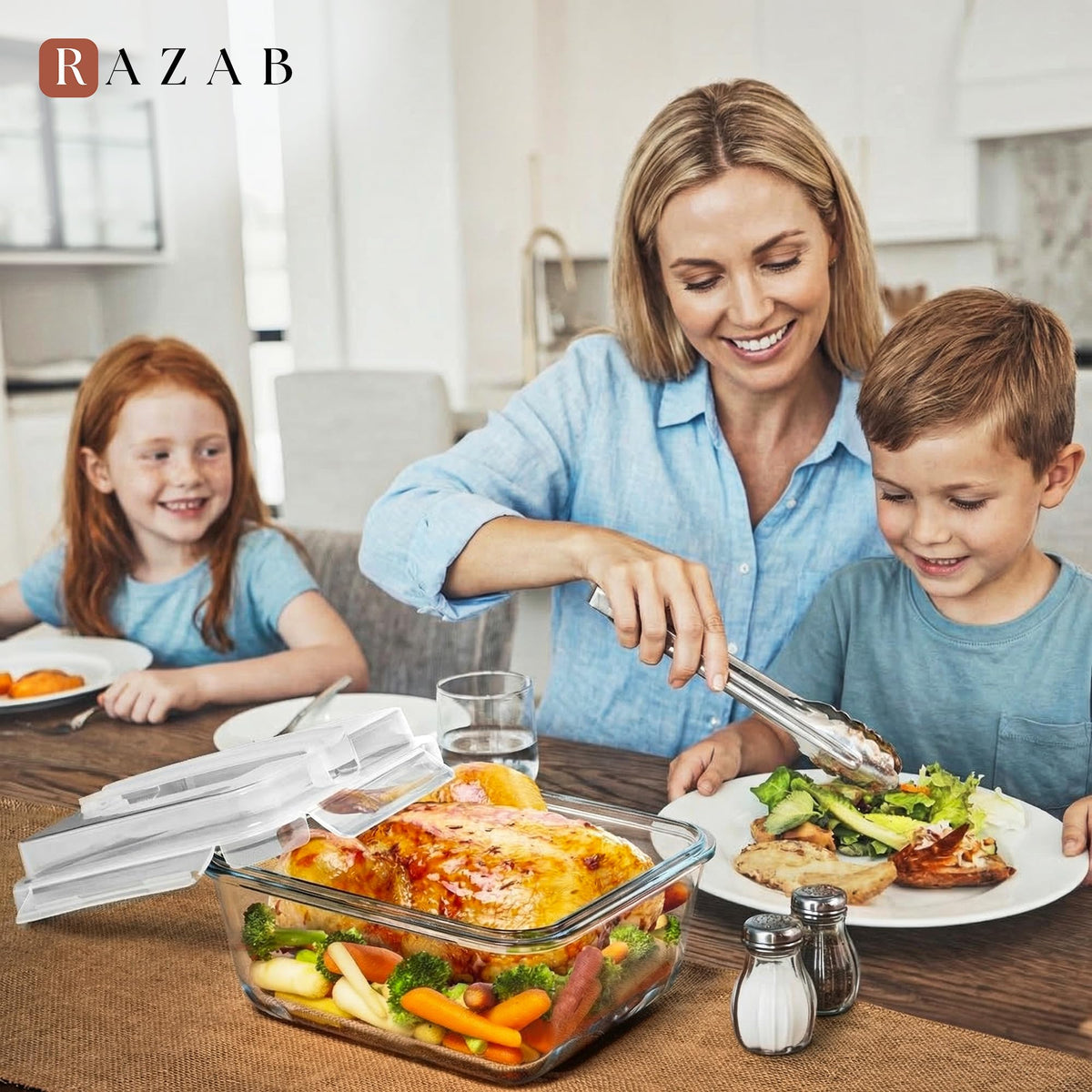 Razab easy-grip leak-proof lid seals freshness and prevents spills.