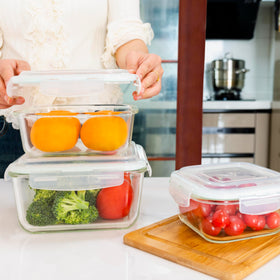Razab freezer-ready glass containers keep contents sealed.