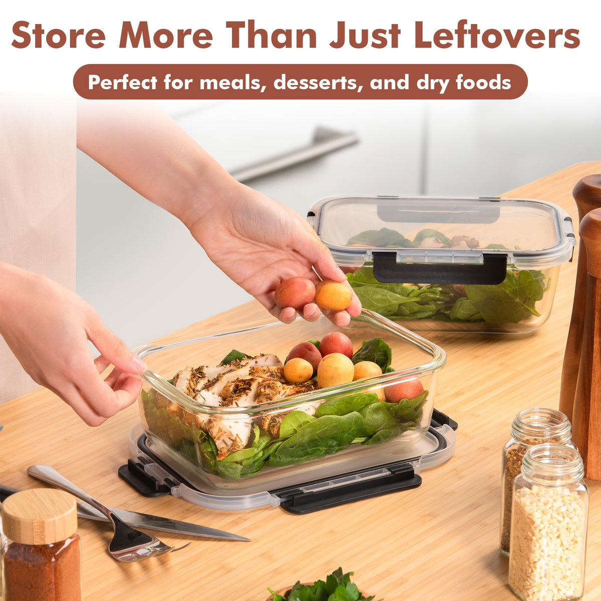 Razab freezer-safe glass container preserves batch-cooked meals.