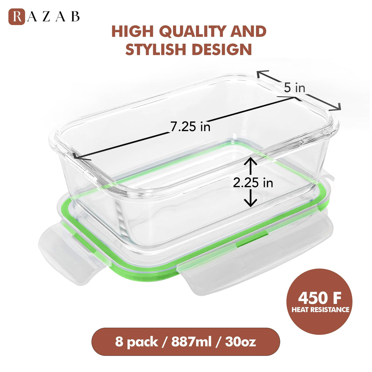Razab freezer-to-oven safe glass container ready for cooking and reheating meals.
