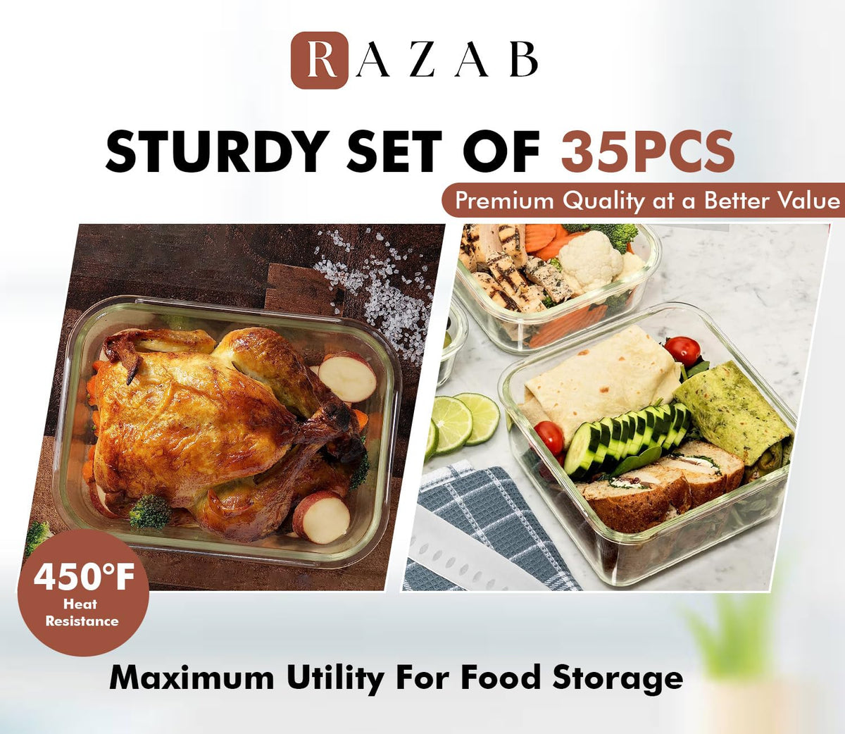 Razab fridge-to-microwave convenience makes reheating quick and easy.