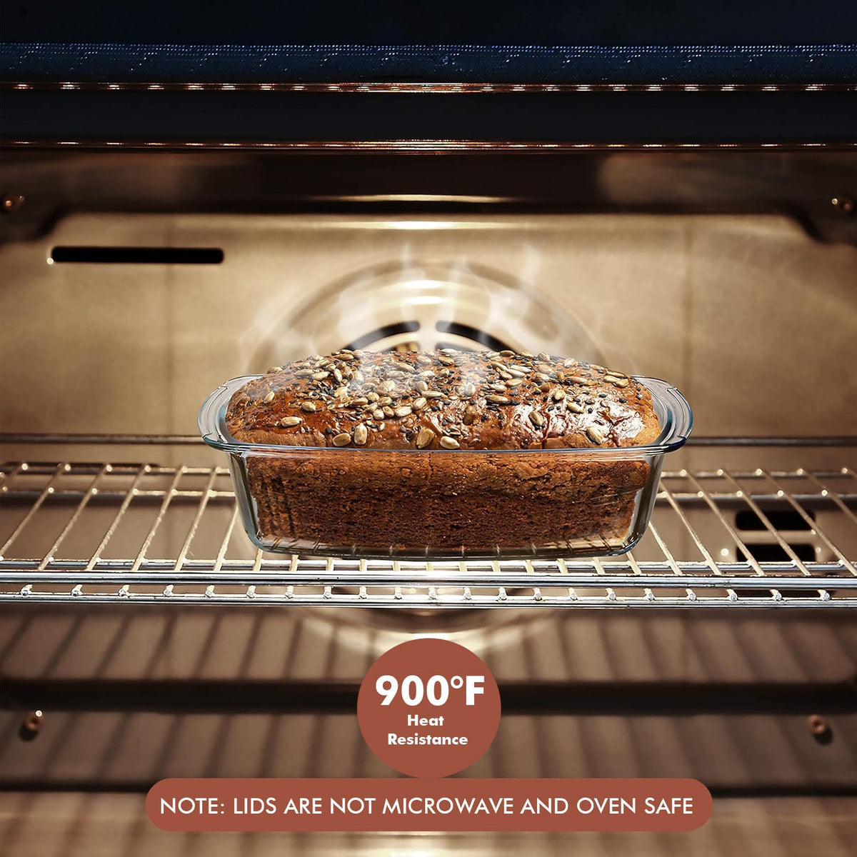Razab ergonomic handles on loaf pan aid secure transport from oven to table.