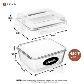 Razab oven-microwave-safe glass container for baking and reheating meals.