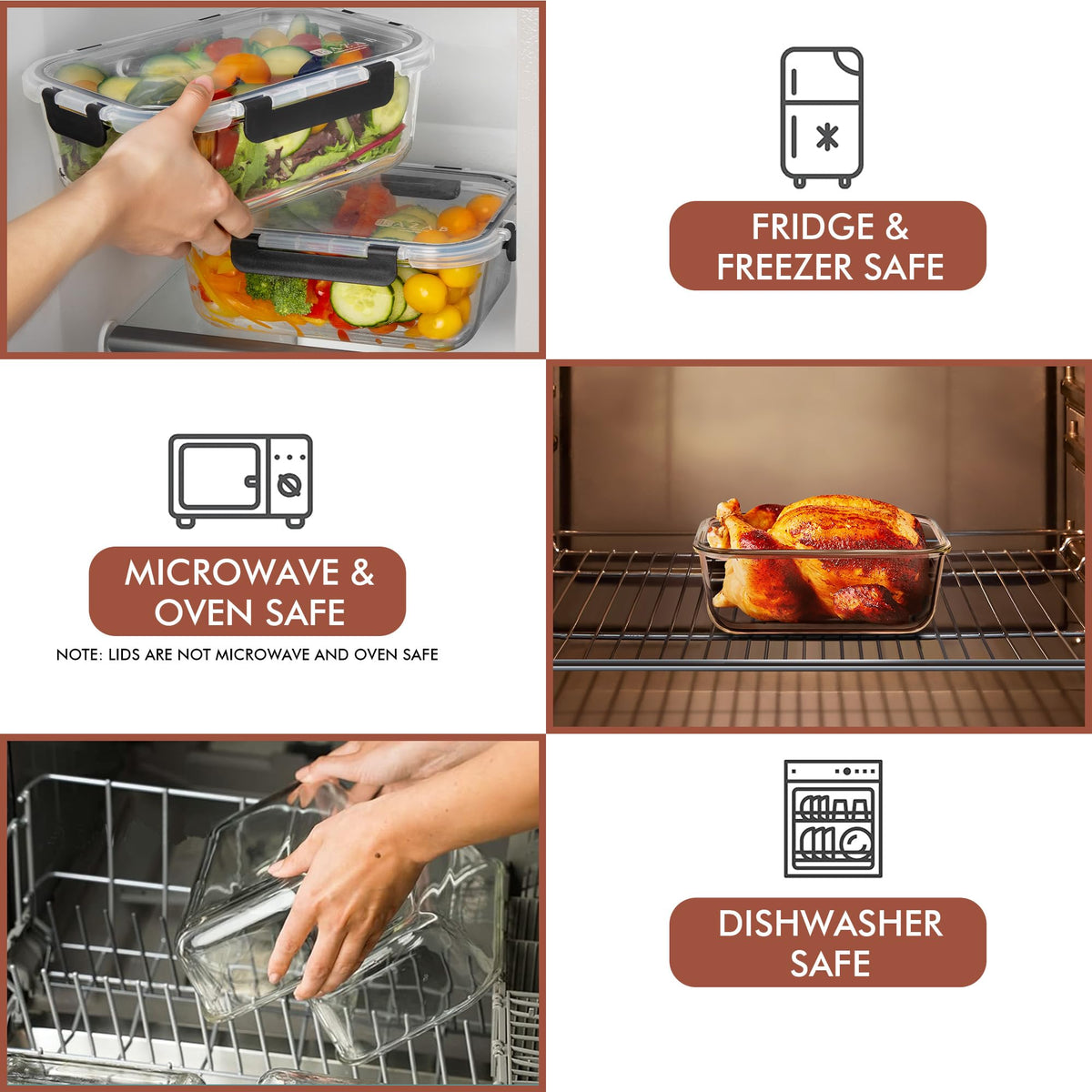 Razab oven-safe glass container for roasting and bake-ready meals.