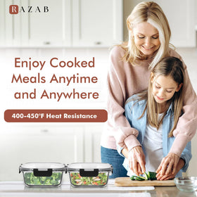 Razab oven-safe glass container shown without lids for heating
