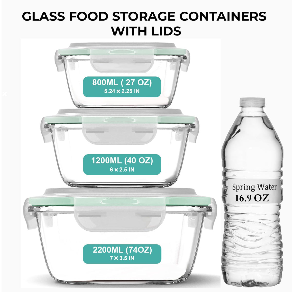 Razab 40 oz square glass container ideal for lunches and snacks.