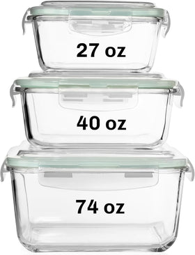 Razab 74 oz square glass container for batch meal prep and leftovers.