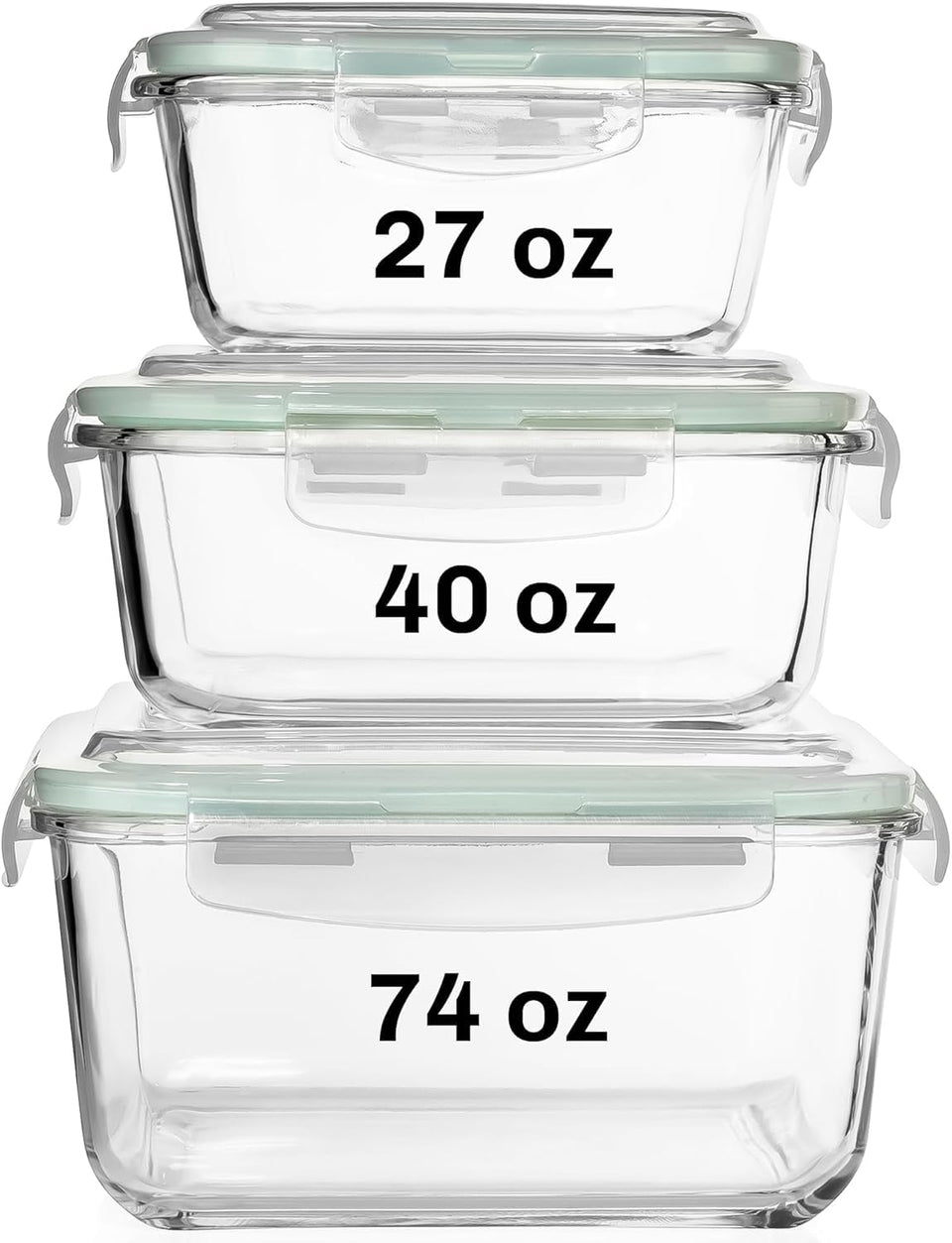 Razab 74 oz square glass container for batch meal prep and leftovers.