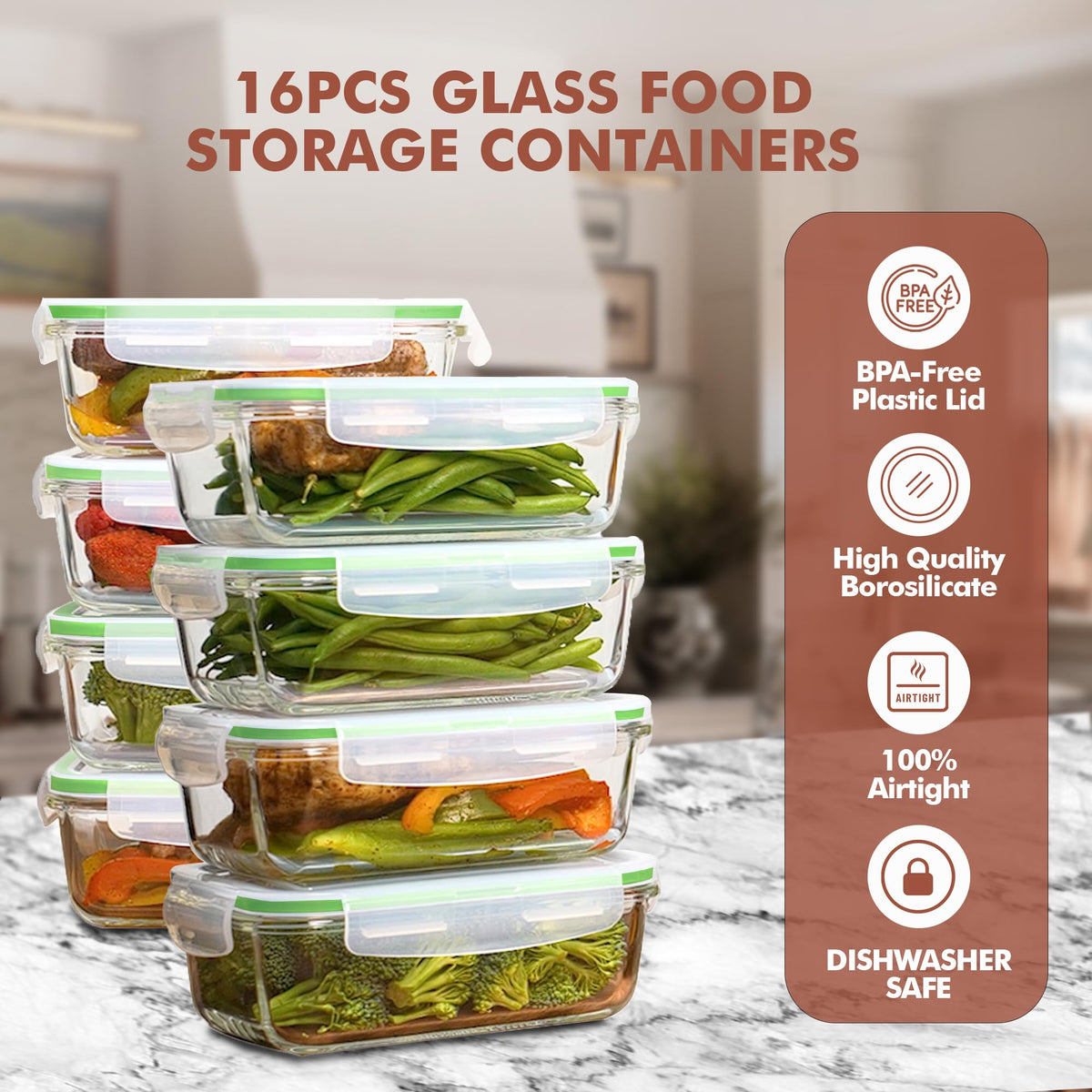 Razab stackable borosilicate glass containers save fridge space and organize meals.