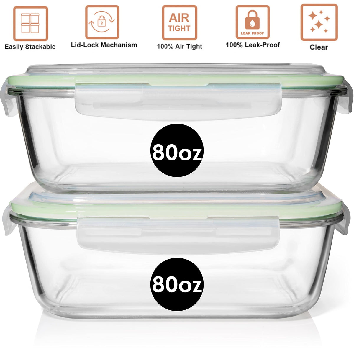 Razab stackable rectangle design saves space in the fridge or pantry.
