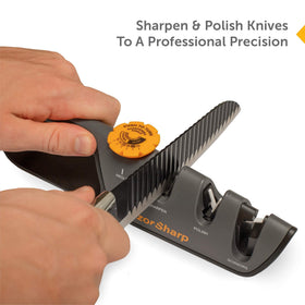 RAZORSHARP knife sharpener diamond-coated-stones deliver durable edge for chef-grade results.