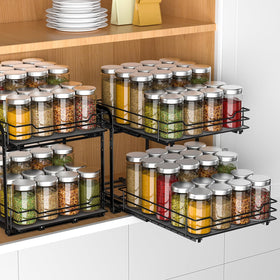 RCHYFEED spice rack dual-rail design keeps layers stable when opened.