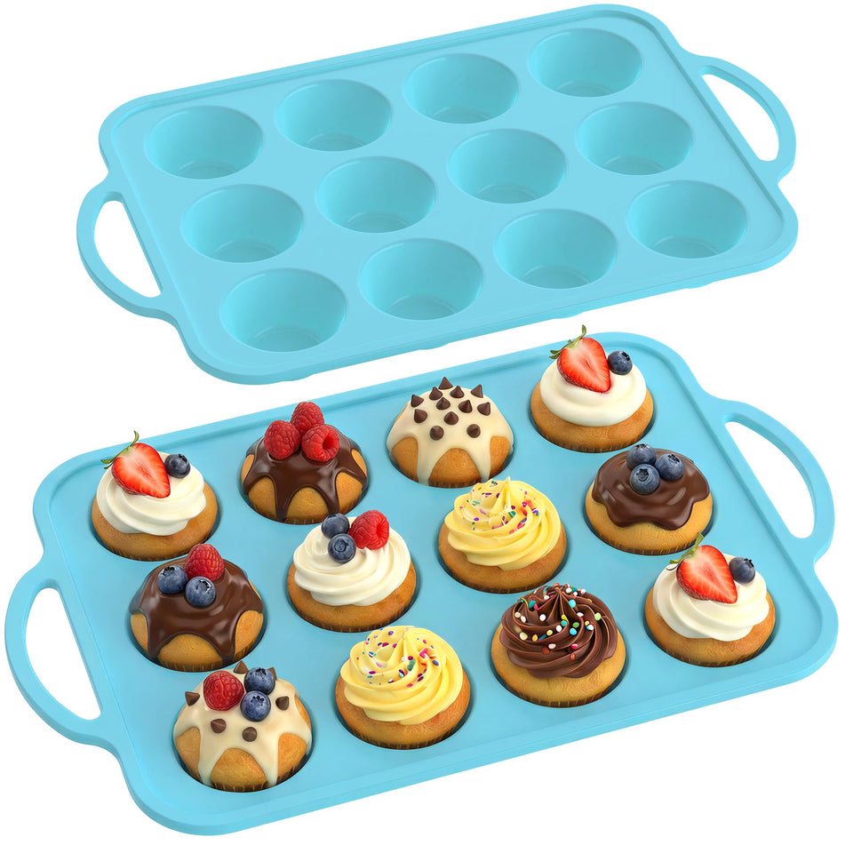 RCMo 2-pack silicone muffin pan with reinforced frame for easy handling and 12 cups