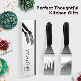 RCMo two-piece spatula set, dishwasher-safe stainless steel for quick cleanup.