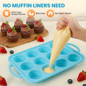 RCMo silicone muffin pan suitable for mini pizzas, cheesecakes, and baked treats