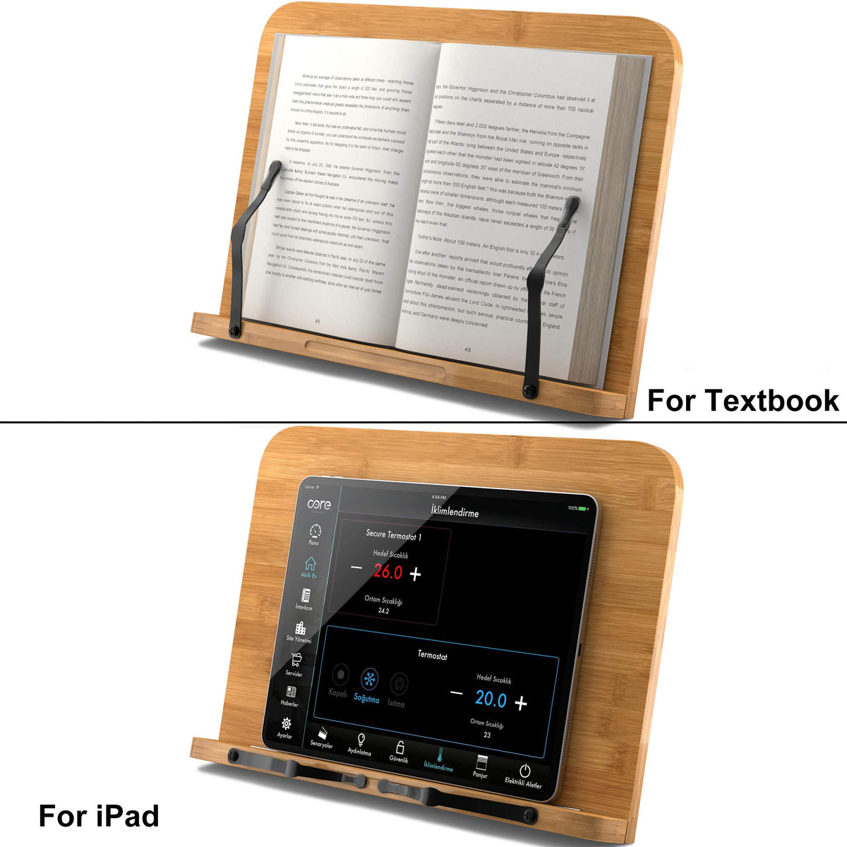 READAEER book stand supports tablets and books during meal prep.