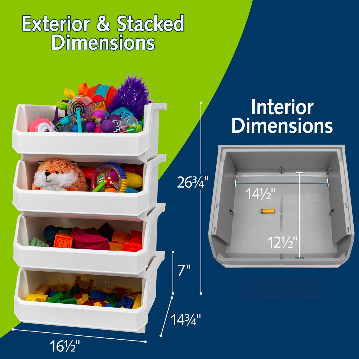 ReadySpace durable plastic bin highlights sturdy construction for garage storage.