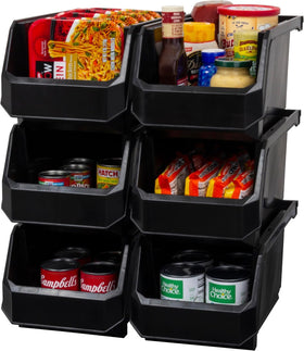 ReadySpace large storage bin with open front offers quick access for pantry and closet items.
