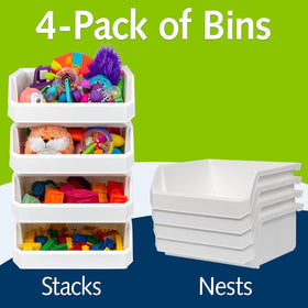 ReadySpace large-capacity bin shows stacking feet and ledge for secure stacking.