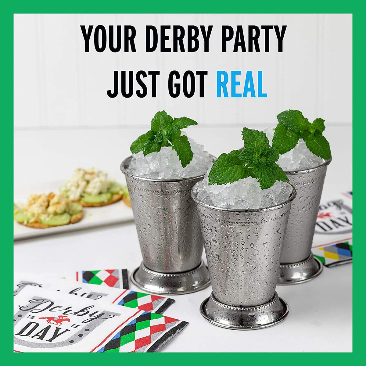 Real Deal Steel Mint Julep Cups set of four ready for party service