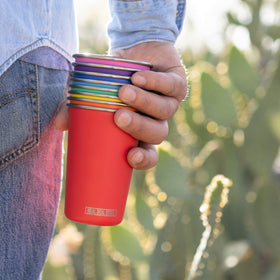 Real Deal Steel Rainbow Cups outdoors-ready; stackable design saves space