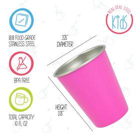 Stackable Real Deal Steel cups save cabinet space and simplify packing.