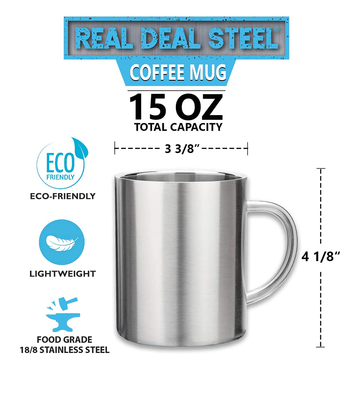 Real Deal Steel two-pack coffee mugs for home or travel.