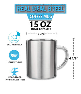 Real Deal Steel two-pack coffee mugs for home or travel.