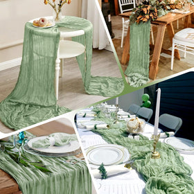 RealBox packaging shows 14-piece sage green cheesecloth runners