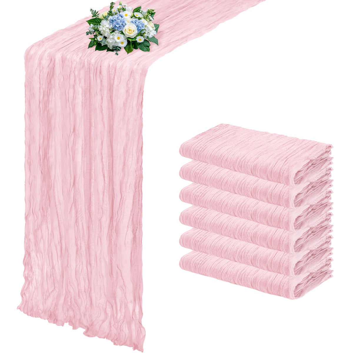 RealBox 6-pack light pink table runners pack for versatile wedding and party decor
