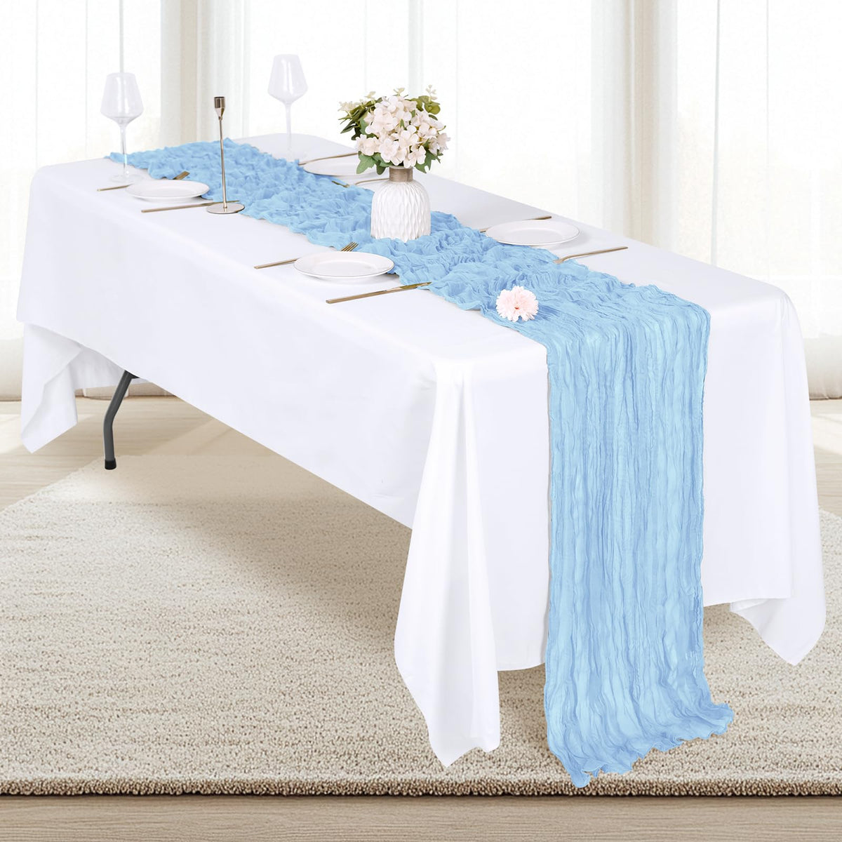 RealBox gauze table runner adds rustic elegance to parties and holidays.