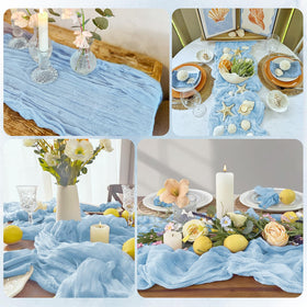 RealBox baby blue cheesecloth table runner backdrop drape with soft glow